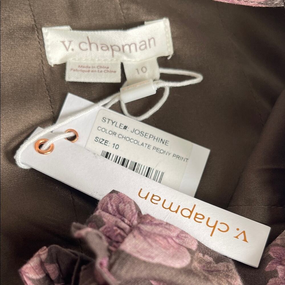 V. CHAPMAN Josephine Floral Ruffle Tiered Bustier Chocolate Maxi Dress Size 10 - Picture 9 of 10